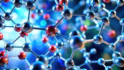 Close-up view of molecular structures with labels in a baground