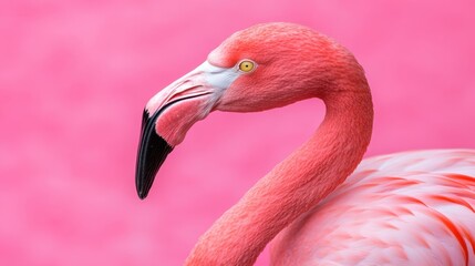 Elegant Flamingo Against Vibrant Pink Background in Soft Focus