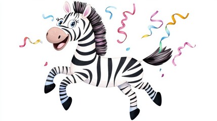 Obraz premium Joyful Zebra Leaping Through Festive Confetti and Streamers