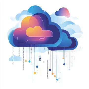 A colorful cloud with a raindrop falling from it