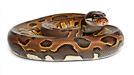 Fototapeta premium Coiled Constrictor Snake Poised to Strike in Lush Jungle Environment