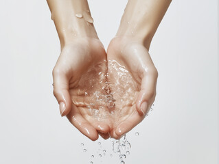 Fototapeta premium A pair of hands gently cupping water, showcasing fluid motion and the beauty of nature.