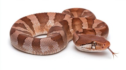 Obraz premium Close up of Coiled Brown and Tan Venomous Snake in Tropical Forest Habitat