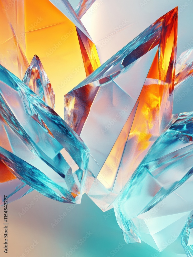 Poster Abstract 3D composition featuring vibrant crystalline shapes reflecting light in a mesmerizing arrangement. Generative AI