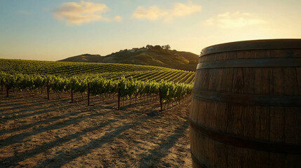 Obraz premium Vibrant Vineyard Hillside Bathed in Warm Sunlight at Dusk