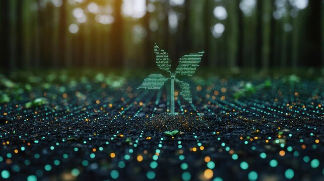 Digital sprout growing in forest.