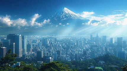 Naklejka premium 東京の高層ビルと富士山の風景12