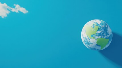 Blue Planet Earth on Bright Background with Soft Clouds in the Sky