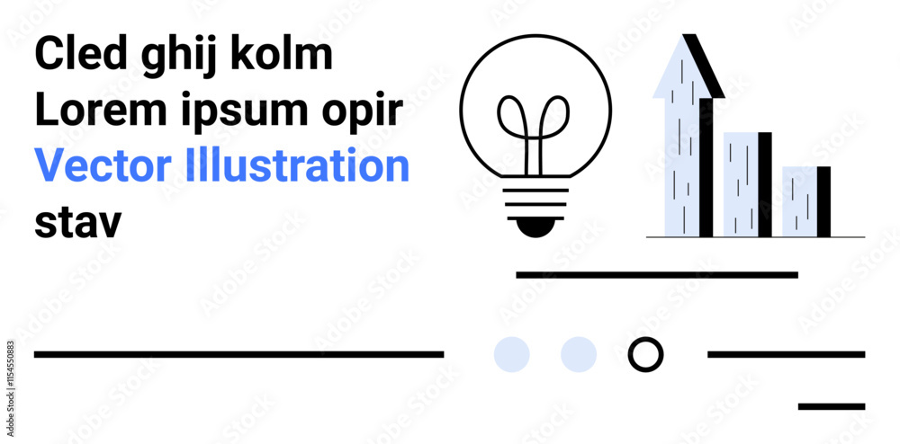 Poster light bulb, ascending bar graph, several text blocks, horizontal lines, and circular elements in min