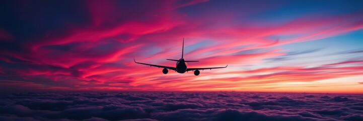araflane flying over the clouds at sunset with a colorful sky