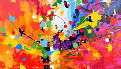 painting of a colorful tree with lots of leaves and flowers,