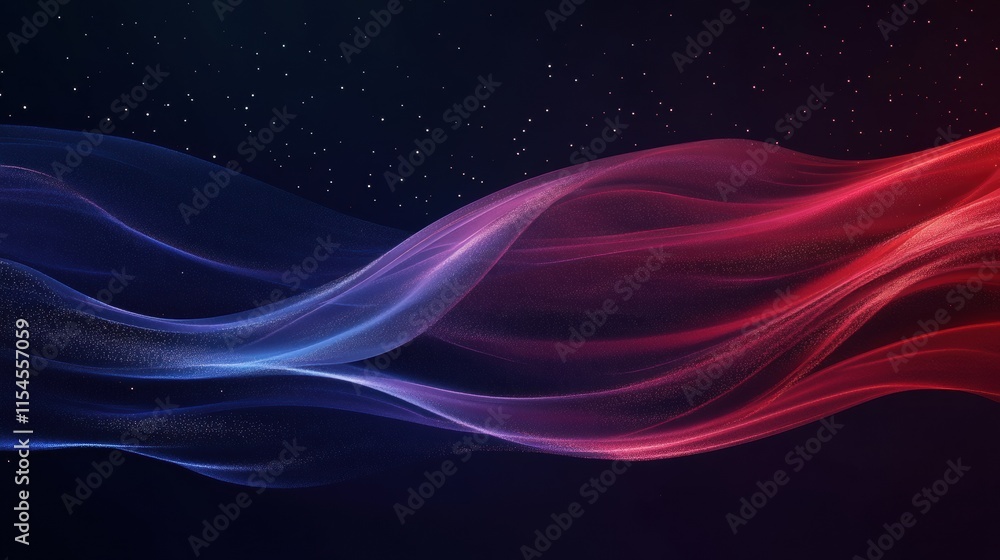 Poster Flowing fabric texture resembling the American flag with vibrant red and blue colors against a dark background. Generative AI