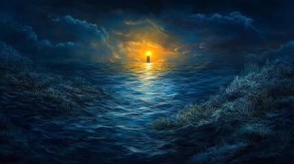 Obraz premium Glowing Coral Lagoon Underwater Scene at Dusk