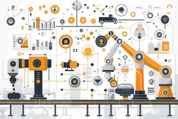 Obraz premium Industrial automation graphic depicting robotic systems and processes.