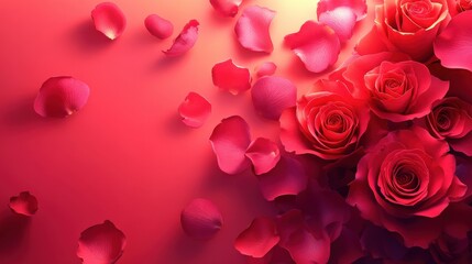 Obraz premium Valentine's Day or Wedding Background with Beautiful Roses. Concept for a romantic party invitation or love message. Premium and luxurious Ai-Generative.