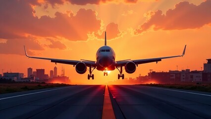 Airplane taking off with suits, surfboards, and slides.Vacation ,travel and tourist concept. 
