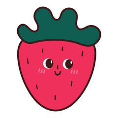 cute hand drawing cartoon strawberry. cute fruit character for sticker, icon, cute doodle