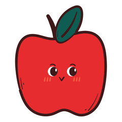 cute hand drawing cartoon apple. cute fruit character for sticker, icon, cute doodle