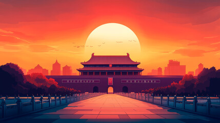 Obraz premium Traditional Chinese Architecture Festival Theme Background Illustration