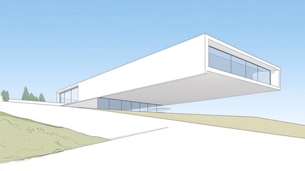 Fototapeta premium Modern Minimalist Architecture with Unique Design on Elevated Landscape