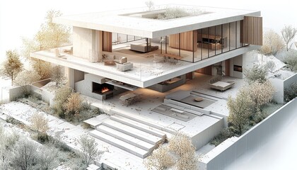 Isometric architectural projection of the CLB 4 exterior, with a clear view of the ground floor plan and features.