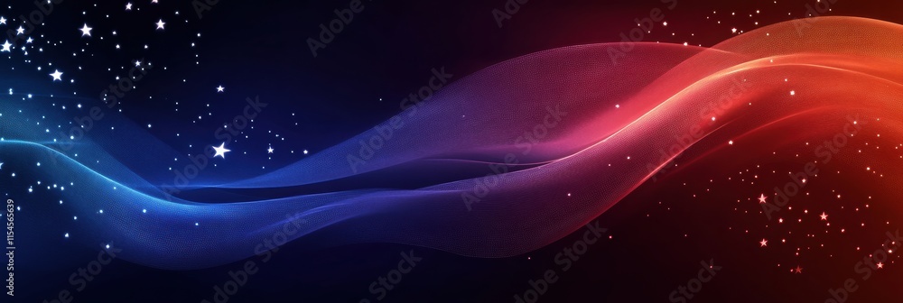 Aufkleber Flowing fabric texture with American flag design in a dynamic display of colors against a dark background. Generative AI