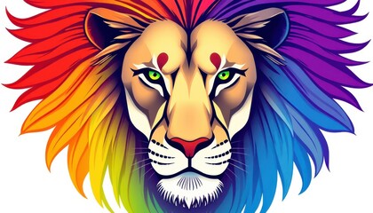 Fototapeta premium a lion with a rainbow mane on its head,