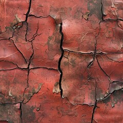 Fototapeta premium A red wall with cracks and holes