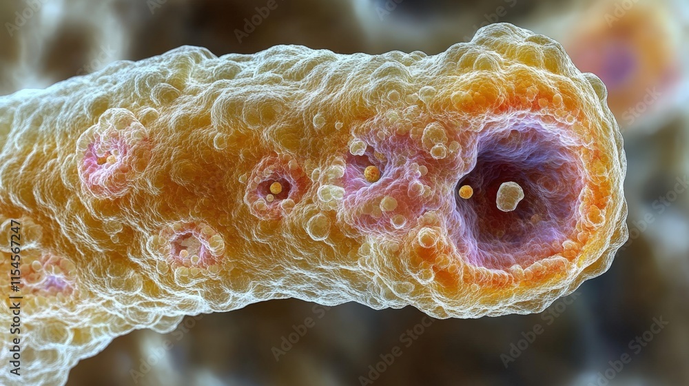 Poster microscopic view of a bacterium with textured surface and internal structures.