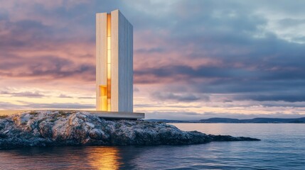 Isolated Structure on Narrow Peninsula at Sunset