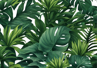 Lush Tropical Jungle Greenery Pattern Background