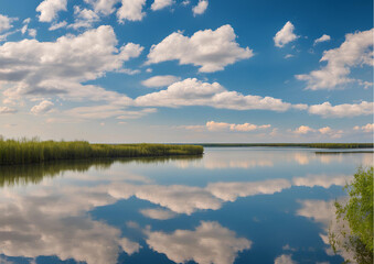 Serene Lake Reflections and Cloudy Sky Landscape
