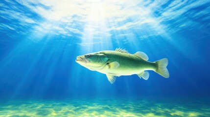 Fototapeta premium Largemouth Bass Swimming Gracefully in Sparkling Underwater Environment