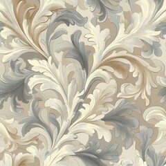 Elegant Floral Damask Pattern Wallpaper in Neutral Tones