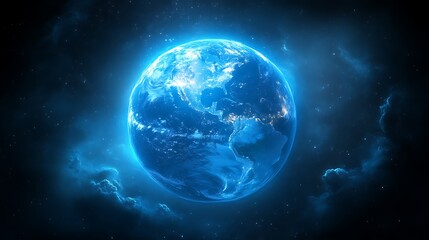 Fototapeta premium Glowing blue Earth in space.