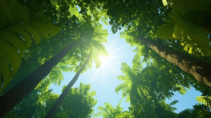 Lush Green Forest Canopy with Sunlight Filtering Through Leafy Branches