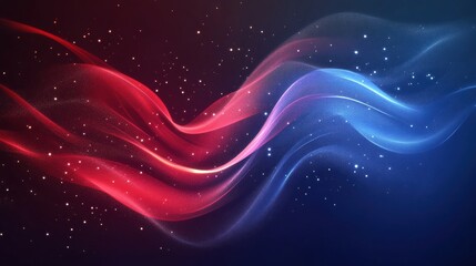 Obraz premium Flowing fabric texture of the American flag in a dynamic display of red, white, and blue colors under soft lighting. Generative AI