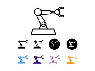 
Robotic arm with claw on base.icon with 9 different styles,line,glyp,flat gradient etc.suitable for robotics, technology, engineering, industrial concepts in design projects	
