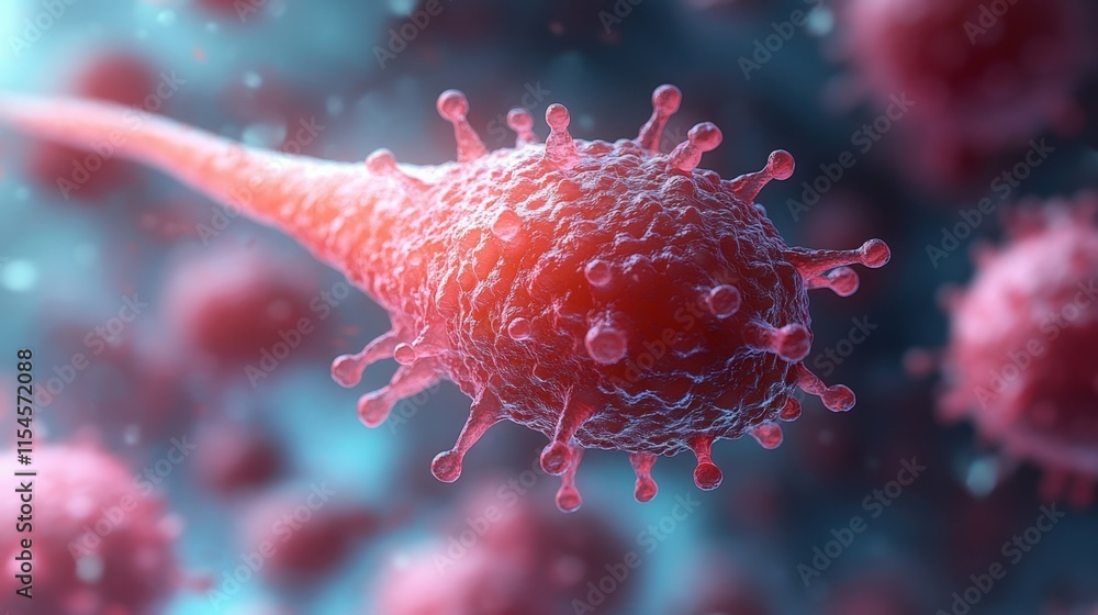 Aufkleber microscopic view of a virus with spiky surface and tail.