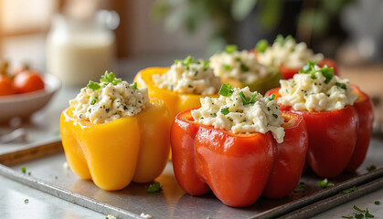 Stuffed Bell Peppers with Herbed Goat Cheese in Modern Setting
