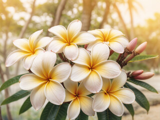 Fototapeta premium Abstract Dreamy blurred Closed up of Plumeria with Soft Focus Color Background