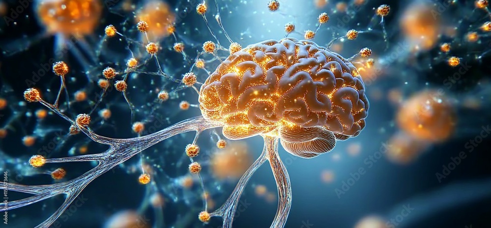 Poster a stylized brain connected by glowing neural pathways, symbolizing cognition.