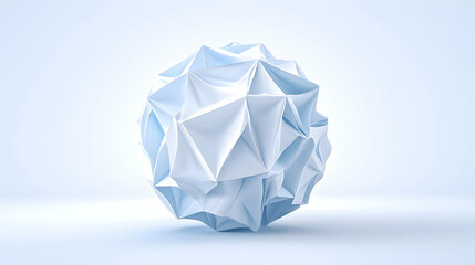 Abstract light blue low-poly sphere 3D render, clean background, design element.