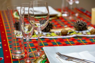Traditional Christmas table decorated with luxury