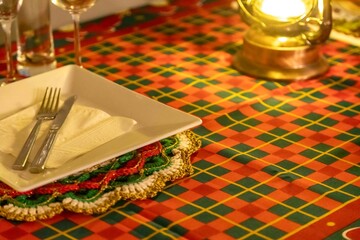 Traditional Christmas table decorated with luxury