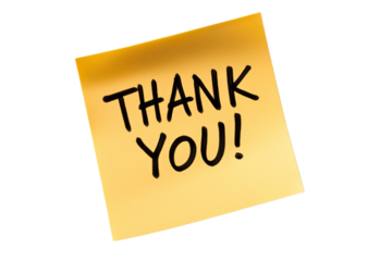 A yellow sticky note with the words "thank you" written on it