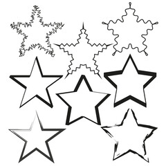 Star shape set. Geometric and abstract designs. Decorative outlined elements. Vector artistic collection.