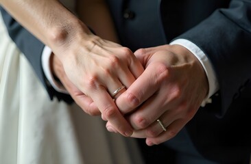Obraz premium hands of a man and a woman in close-up. rings, engagement, wedding