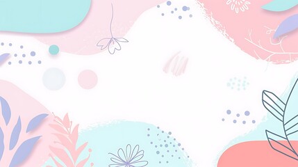 A whimsical wallpaper featuring playful abstract shapes in pastel colors, enhanced with hand-drawn botanical motifs and geometric details, perfect for a cheerful and artistic vibe. 8k UHD, suitable 