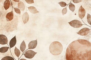 Earthy Tones Watercolor Abstract Art: Brown Leaves and Circles